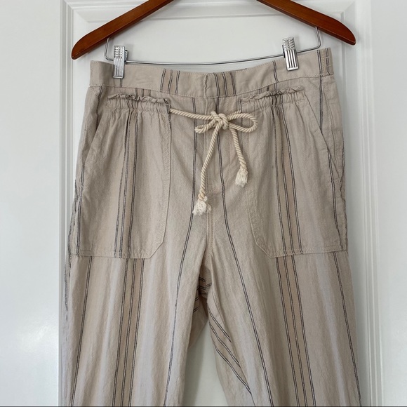 Anthropologie Striped Seashore Tan Linen/Cotton Blend Crop Pant w Rope Ties - Picture 6 of 14
